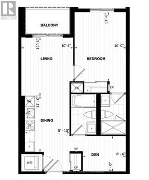 Toronto (Dovercourt-Wallace Emerson-Junction) condo for rent - A black and white floor plan of an apartment with a balcony.