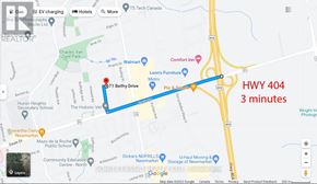 Newmarket (Huron Heights-Leslie Valley) apartment for rent - A map shows a route that takes 3 minutes to travel on HWY 404.