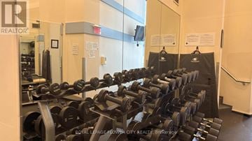 Toronto (Waterfront Communities) condo for rent - A gym with a row of dumbbells.