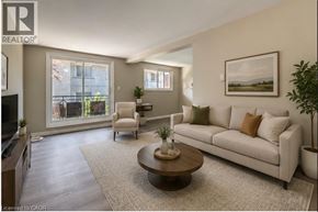 Waterloo apartment for rent - A living room with a white couch, a coffee table, and a television.
