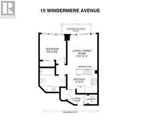 Toronto (High Park-Swansea) condo for rent - A floor plan for a real estate listing at 15 Windermere Avenue.