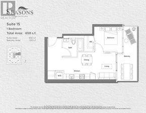 Toronto (Bayview Village) condo for rent - A floor plan for a 1 bedroom suite with a total area of 650 square feet.