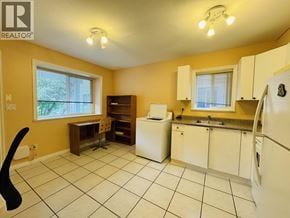 Vancouver apartment for rent - A kitchen with yellow walls and white appliances.