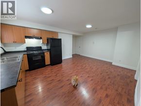 Richmond apartment for rent - A dog is standing in a kitchen with wooden floors and black appliances.