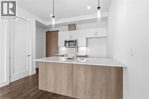 Windsor condo for rent - A modern kitchen with a white countertop and wooden cabinets.