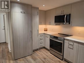 Toronto (Trinity-Bellwoods) apartment for rent - A kitchen with a refrigerator, oven, and microwave.