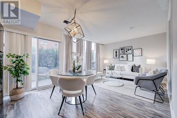 Toronto (Danforth Village-East York) condo for rent - A well-lit living room with a dining table and chairs.