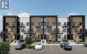London South (South U) townhouse for rent - A rendering of a modern apartment complex with cars parked in front.