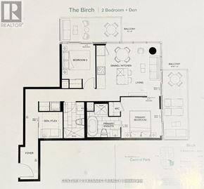 Toronto (Don Valley Village) condo for rent - A floor plan for a 2 bedroom and den apartment.