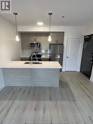 Windsor condo for rent - A kitchen with a white counter top and a fridge.