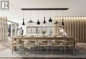 Toronto (South Riverdale) condo for rent - A modern dining room with a large table and chairs.