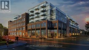 Toronto (South Riverdale) condo for rent - A rendering of a modern multi-story building with the logo of Keller Williams Advantage Realty in the bottom left corner.