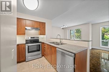 Toronto (Lawrence Park South) condo for rent - A kitchen with wooden cabinets and stainless steel appliances is on the market.
