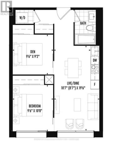 Toronto (Moss Park) condo for rent - A black and white image of a floor plan for a home.