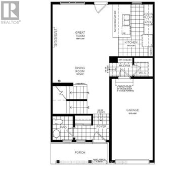 Ottawa townhouse for rent - A floor plan for a house with a garage, living room, dining room, kitchen, and porch.