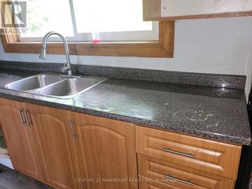 Brampton (Credit Valley) apartment for rent - A kitchen counter with a sink and wooden cabinets.