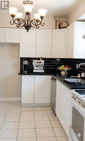 Toronto (L'amoreaux) condo for rent - A kitchen with white cabinets and a black counter top.