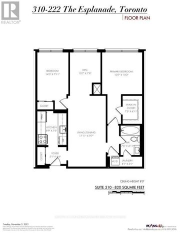 Toronto (Waterfront Communities) condo for rent - A floor plan for a condo at 310-222 The Esplanade, Toronto.