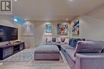 Markham (Cornell) apartment for rent - A living room with a grey couch and a television.