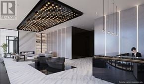 Toronto (Dovercourt-Wallace Emerson-Junction) condo for rent - A modern interior design with a man working on a laptop.