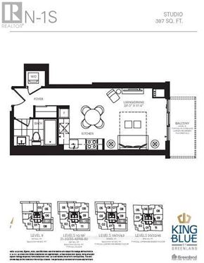 Toronto (Waterfront Communities) condo for rent - A floor plan for a studio apartment at King Blue Greenland.