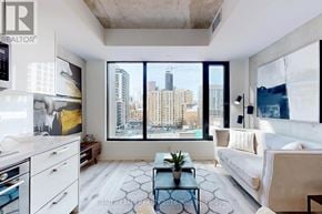 Toronto (Moss Park) condo for rent - A living room with a view of the city.