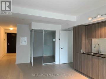Toronto (Bay Street Corridor) condo for rent - A modern kitchen with a sink and a glass door cabinet.