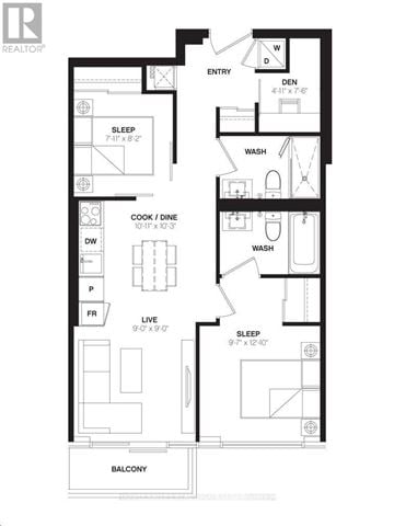 Toronto (Yonge-Eglinton) condo for rent - A black and white image of a floor plan for a home.