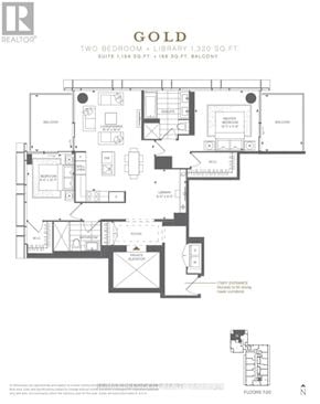 Toronto (Church-Yonge Corridor) condo for rent - A floor plan for a Gold two bedroom plus library apartment.