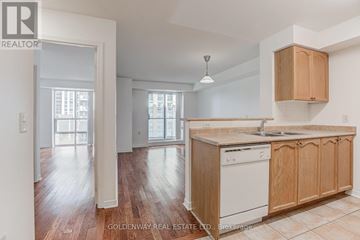 Toronto (Willowdale East) condo for rent - A kitchen with wooden cabinets and a white dishwasher.