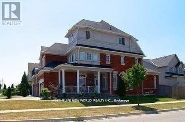 Richmond Hill (Rouge Woods) apartment for rent - A large red brick house with a white porch and a sign that says "Homelife New World Realty Inc Brokerage".