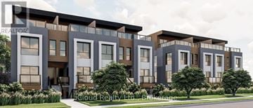 Niagara Falls (Oldfield) townhouse for rent - A modern apartment building with a sign that reads "iCloud Realty Ltd. Brokerage".