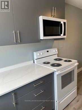 Halton Hills (Georgetown) multi-family for rent - A white stove top oven with a microwave above it.