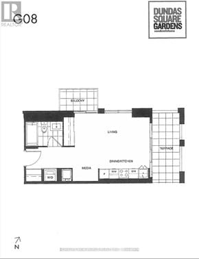Toronto (Church-Yonge Corridor) condo for rent - A floor plan for a home with a living room, dining room, kitchen, and bathrooms.