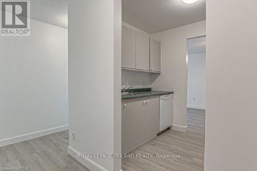 London South (South T) condo for rent - A kitchen with white cabinets and a countertop.