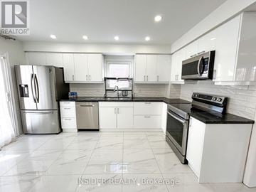 Vaughan (Brownridge) apartment for rent - A modern kitchen with white cabinets and stainless steel appliances.
