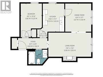 Ottawa multi-family for rent - A floor plan for a home with a bedroom, living room, kitchen, and dining room.
