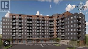 Kitchener condo for rent - A rendering of a multi-story apartment building named Rainbow Lake.