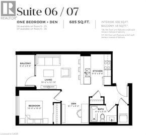 Kitchener condo for rent - A black and white floor plan for a suite with a bedroom, living room, and kitchen.
