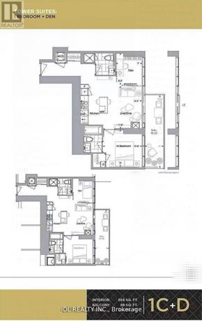 Toronto (Bay Street Corridor) condo for rent - A floor plan for a bedroom and den suite is shown.