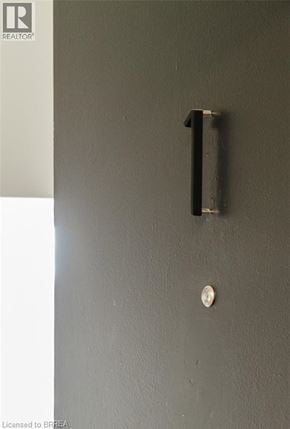 Brantford apartment for rent - A black door handle on a grey door.