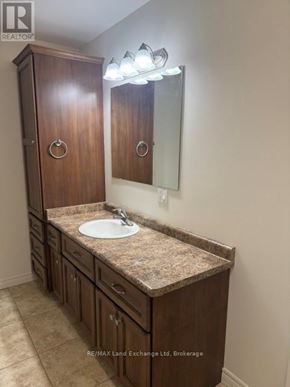 Wellington North (Mount Forest) townhouse for rent - A bathroom vanity with a sink and a mirror above it.