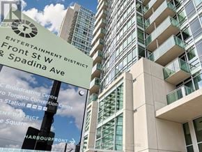 Toronto (Waterfront Communities) condo for rent - A street sign for Entertainment District stands in front of a building.