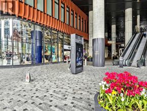 Toronto (Waterfront Communities) condo for rent - A flower bed with pink flowers in front of a building with a glass wall.
