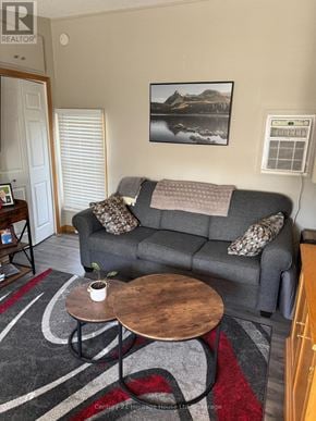 Tillsonburg duplex for rent - A grey couch with a pillow and a blanket on it.