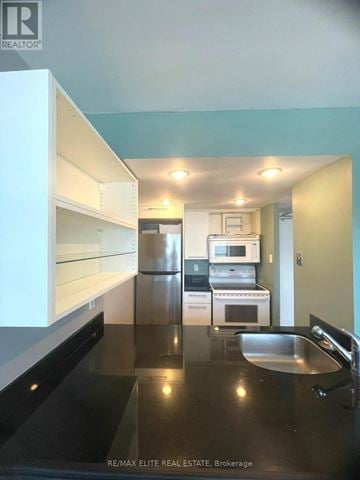 Toronto (Church-Yonge Corridor) house for rent - A kitchen with a black counter top and stainless steel appliances.
