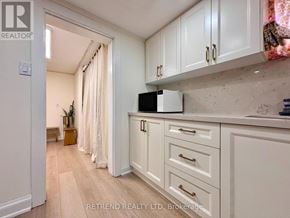 Toronto (Yorkdale-Glen Park) apartment for rent - A kitchen with white cabinets and a microwave on the counter.