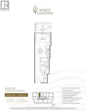 Toronto (Bayview Village) condo for rent - A floor plan for a junior one bedroom suite at King's Landing shows the layout of the rooms.