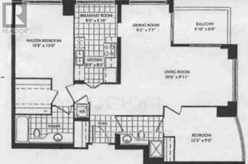 Toronto (Willowdale East) condo for rent - A black and white image of a floor plan for a house.