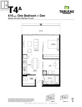 Toronto (Waterfront Communities) condo for rent - A floor plan for a 610 sq ft apartment with one bedroom and den.